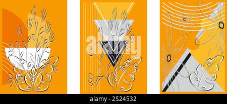 Compositions florales abstraites avec des éléments géométriques Illustration de Vecteur