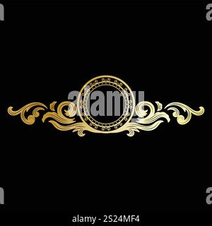 Cadre circulaire doré bordure Vintage Royal badge Emblem Stamp Label logo Design vecteur Illustration de Vecteur