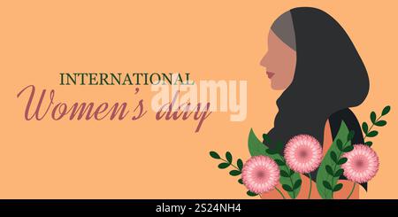 Journée internationale de la femme. Affiche avec une femme musulmane. Illustration de Vecteur