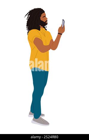 Un homme d'affaires tenant le vecteur de smartphone isolé Illustration de Vecteur