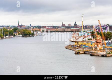 Vue sur Tivoli Grona Lund et île Beckholmen Stockholm, Suède Banque D'Images