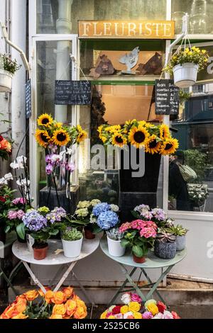 Exposition de magasin de fleurs à Paris, France. Une vitrine de fleuriste. Photo de voyage. Belles fleurs fraîches et bouquets Banque D'Images