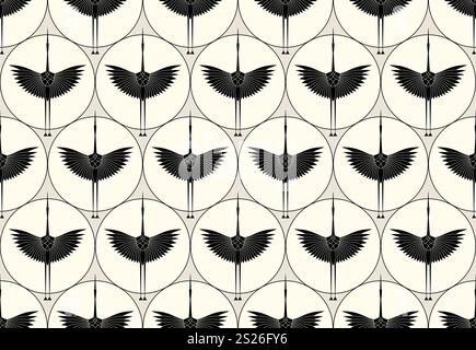 Hérons de style Art déco. Motif sans couture pour la décoration intérieure, les textiles. Décoration d'intérieur tendance. Texture d'illustration vectorielle isolée sur blanc Illustration de Vecteur