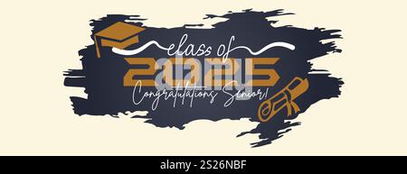 Modèle de carte d'invitation classe senior 2025. Félicitations pour l'obtention du diplôme 2025 avec le Cap académique Senior Félicitations cérémonie d'accueil des diplômés Illustration de Vecteur