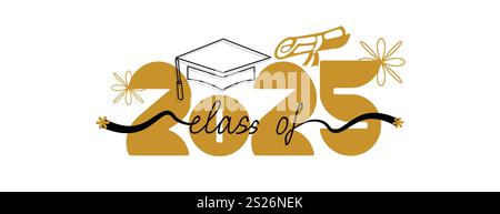 Modèle de carte d'invitation classe senior 2025. Félicitations pour l'obtention du diplôme 2025 avec le Cap académique Senior Félicitations cérémonie d'accueil des diplômés Illustration de Vecteur
