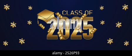 Modèle de carte d'invitation classe senior 2025. Félicitations pour l'obtention du diplôme 2025 avec le Cap académique Senior Félicitations cérémonie d'accueil des diplômés Illustration de Vecteur