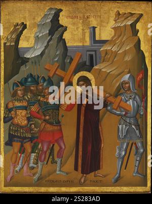 Titre : Christ portant la croix artiste : Nicolaos Tzafouris année : n/d médium : huile et tempera sur bois, or au sol dimensions : 27 1/4 x 21 1/2 in. (69,2 x 54,6 cm) lieu : le Metropolitan Museum of Art Banque D'Images
