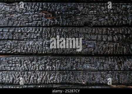 Fond de planches de bois carbonisées brûlées. Banque D'Images