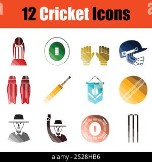 Ensemble d'icônes de cricket. Design couleur du dégradé. Vector illustration. Banque D'Images