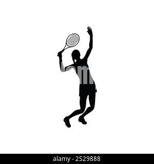 Silhouette de tennis. Noir sur blanc. Vector illustration. Banque D'Images