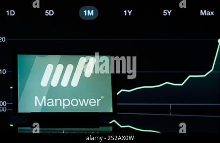 Allemagne. 06 janvier 2025. Dans cette illustration photo, un logo ManpowerGroup visible sur une tablette. (Photo de Igor Golovniov/SOPA images/SIPA USA) *** strictement à des fins éditoriales *** crédit : SIPA USA/Alamy Live News Banque D'Images