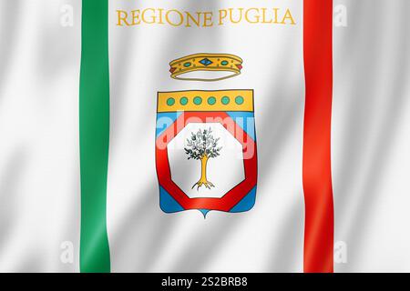 Drapeau de la région d'Apulia, collection de bannières de l'Italie.Illustration 3D Banque D'Images