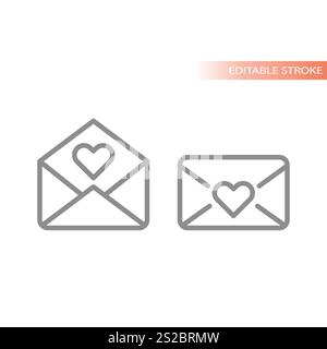 Vecteur de ligne de messagerie de datation en ligne. Lettre d'amour, enveloppe avec icône de coeur. Illustration de Vecteur