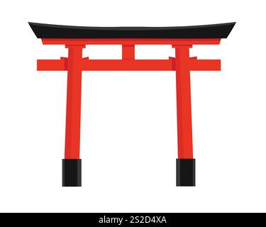 Portail torii traditionnel rouge japonais isolé sur fond blanc. Illustration vectorielle du repère Itsukushima Illustration de Vecteur