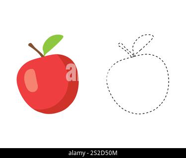 Trace et couleur de pomme rouge. Feuille de travail pour enfants. Illustration vectorielle Illustration de Vecteur