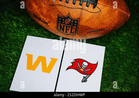TAMPA, 6 JANVIER 2025 : Washington Commanders vs Tampa Bay Buccaneers, NFL Wild Card Round. Un match de football américain pour la saison 2025. Fichier photo Banque D'Images