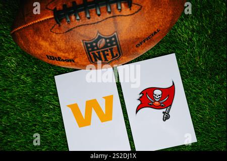 TAMPA, 6 JANVIER 2025 : Washington Commanders vs Tampa Bay Buccaneers, NFL Wild Card Round. Un match de football américain pour la saison 2025. Fichier photo Banque D'Images