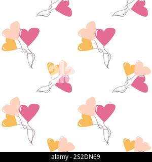 Motifs d'amour mignons avec des éléments de la Saint-Valentin. Toile de fond créative pour carte de mariage, textile, papier d'emballage. . Illustration vectorielle. Illustration de Vecteur