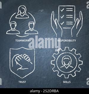 Jeu d'icônes de tableau de surveillance du travail d'équipe. Partenariat, symboles de coopération. Illustration vectorielle Illustration de Vecteur