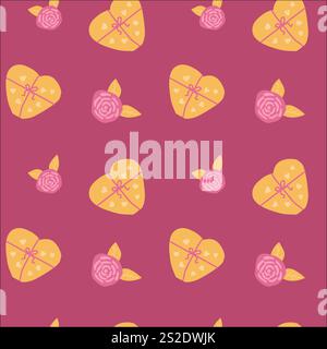 Charmant motif coeur et rose pour la saint-valentin et les célébrations romantiques. Illustration de Vecteur
