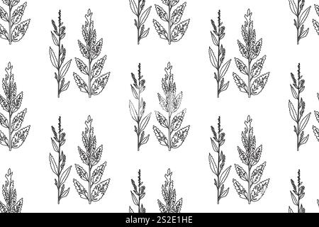 Illustration vectorielle de plantes et de fleurs botaniques en noir et blanc. Motif abstrait sans couture. Motif fleuri au trait répétitif. Graphisme pour Weddi Illustration de Vecteur