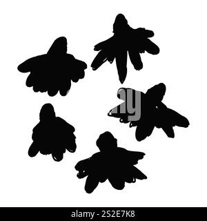 Silhouettes abstraites de fleurs sauvages abstraites dessinées à l'encre noire à la main Illustration de Vecteur