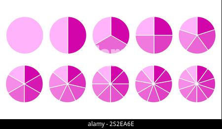 Roue de diagramme divisée de 1 à 10 parties, cercle infographique de diagramme circulaire divisé en segments de pizza ou de beignet, icônes plates de vecteur Illustration de Vecteur