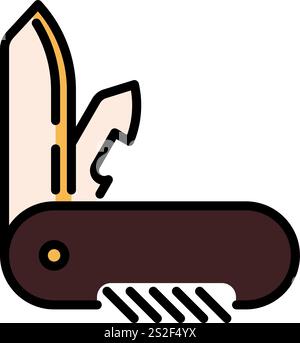 Icône de ligne de canif. Signe vectoriel de contour MultiTool. Couteau pliant avec tire-bouchon et pictogramme de style linéaire d'ouvre-bouteille. Symbole de l'outil couteau de poche. Illustration de Vecteur