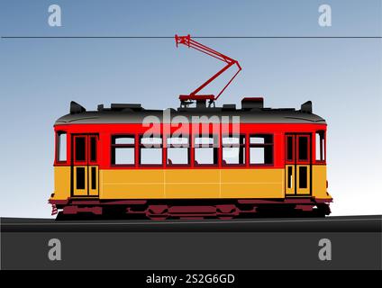 Transport en ville.Ancien tram.Illustration Colored Vector 3D pour les concepteurs Illustration de Vecteur