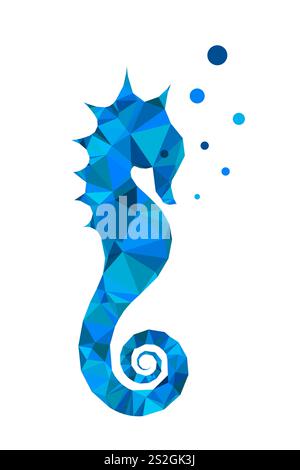 Hippocampe isolé polygonal Low poly logo. Hippocampe Guttulatus symbole illustration vectorielle créative, icône triangle bleu inspiration sous-marine Illustration de Vecteur