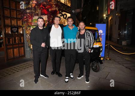 (De gauche à droite) James Tindale, Kyle Christie, Nathan Henry et Ricci Guarnaccio assistent à une soirée de lancement de la nouvelle série de Geordie Shore, au Thai Square Restaurant and Club, dans le centre de Londres. Date de la photo : mardi 7 janvier 2025. Banque D'Images
