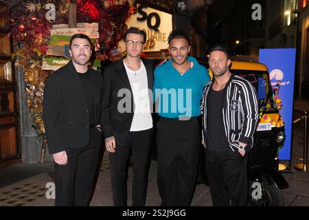(De gauche à droite) James Tindale, Kyle Christie, Nathan Henry et Ricci Guarnaccio assistent à une soirée de lancement de la nouvelle série de Geordie Shore, au Thai Square Restaurant and Club, dans le centre de Londres. Date de la photo : mardi 7 janvier 2025. Banque D'Images