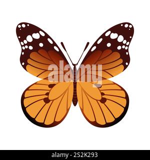 Le papillon monarque Danaus plexippus présente des ailes orange éclatantes ornées de contours noirs et de taches blanches. Connu pour ses migrations impressionnantes, Illustration de Vecteur