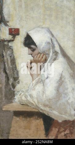 Filippini, Vestito bianco o Ritratto di giovane donna con manto bianco, 1879, Olio su tela, 99 x 54 cm, Civici Musei d'Arte e storia di Brescia ( Banque D'Images