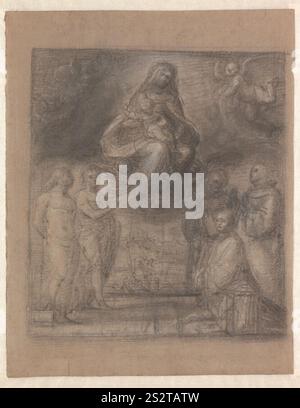 FRA Bartolommeo - dessin de composition pour la 'Vierge Carondelet' (Vierge à l'enfant dans les nuages entourés par cinq Saints et le donateur)(Besançon, St Jean), I 563 M 181 Banque D'Images