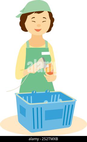 Femme chinoise travaillant à la caisse enregistreuse du supermarché Banque D'Images