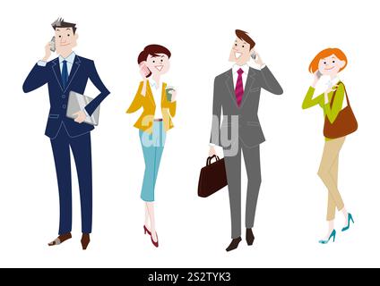 Homme d'affaires et femme d'affaires parlant sur le téléphone portable Banque D'Images