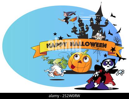 Citrouilles d'Halloween, squelettes et autres fêtes costumées Banque D'Images