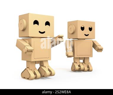 Image du robot mignon de boîte en carton sur fond blanc Banque D'Images