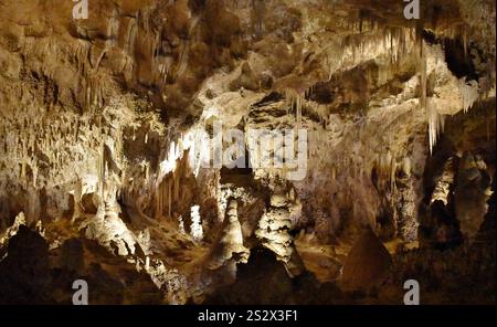 Formation de grottes de stalactites et stalagmites dans la grande salle du parc national des grottes de Carlsbad, Nouveau-Mexique Banque D'Images