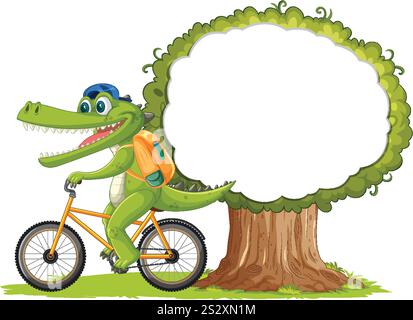 Crocodile fait du vélo près d'un arbre Illustration de Vecteur