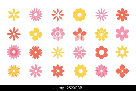 Ensemble de cliparts de dessin coloré de fleur. Fleurs de printemps multicolores clip art collection comme jonquille, camomille, Marguerite, narcisse et crocus plat Illustration de Vecteur