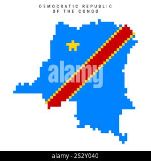 Icône de carte de drapeau pixel de la République démocratique du Congo. Illustration vectorielle plate isolée sur blanc Illustration de Vecteur