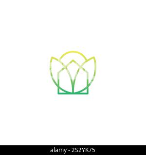 conception vectorielle de logo de maison de feuille simple. icône de la nature de la maison du soleil Illustration de Vecteur