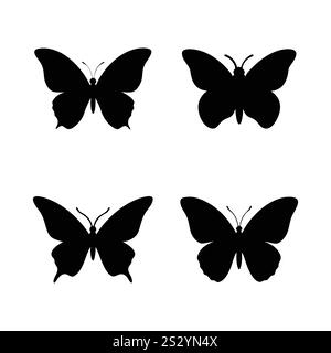 silhouettes de papillon couleur noire simple propre illustration vectorielle eps haute qualité fichier entièrement éditable sur un fond blanc Illustration de Vecteur