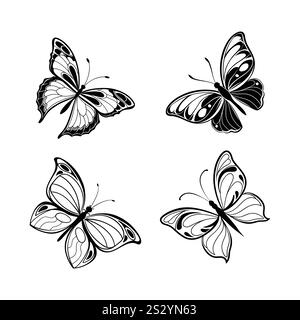 silhouettes de papillon couleur noire simple propre illustration vectorielle eps haute qualité fichier entièrement éditable sur un fond blanc Illustration de Vecteur