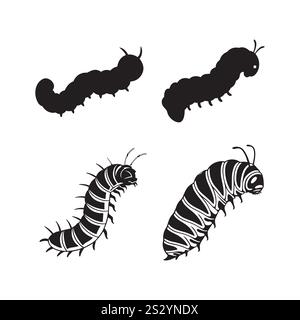 caterpillar silhouettes noir couleur simple propre illustration vectorielle eps haute qualité fichier entièrement modifiable sur un fond blanc Illustration de Vecteur