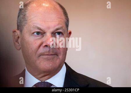 OLAF Scholz, Bundeskanzler, aufgenommen waehrend der ersten Kabinettsitzung 2025 à Berlin, 08.01.2025. Berlin Deutschland *** Olaf Scholz, chancelier fédéral, photo prise lors de la première réunion du cabinet 2025 à Berlin, 08 01 2025 Berlin Allemagne Copyright : xJulianexSonntagx Banque D'Images