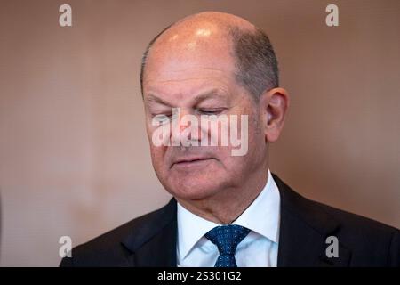 OLAF Scholz, Bundeskanzler, aufgenommen waehrend der ersten Kabinettsitzung 2025 à Berlin, 08.01.2025. Berlin Deutschland *** Olaf Scholz, chancelier fédéral, photo prise lors de la première réunion du cabinet 2025 à Berlin, 08 01 2025 Berlin Allemagne Copyright : xJulianexSonntagx Banque D'Images