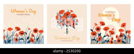 Journée internationale de la femme. Ensemble de bannières carrées. Illustration de Vecteur